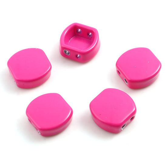 Picture of Zinc Based Alloy Enamel Spacer Beads Two Holes Drum Fuchsia Enamel About 10mm x 9mm, Hole: Approx 1.3mm, 5 PCs