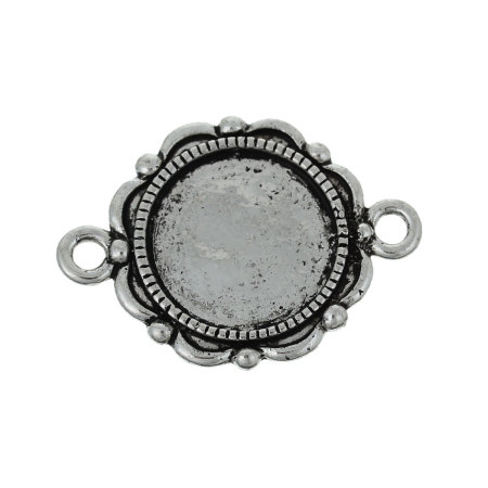 Picture of Zinc Based Alloy Cabochon Settings Connectors Flower Antique Silver Color (Fits 14mm Dia.) 27mm(1 1/8") x 19mm( 6/8"), 20 PCs
