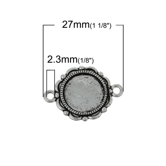 Picture of Zinc Based Alloy Cabochon Settings Connectors Flower Antique Silver Color (Fits 14mm Dia.) 27mm(1 1/8") x 19mm( 6/8"), 20 PCs