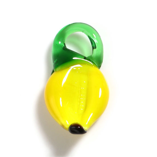 Picture of Lampwork Glass Charms Green & Yellow Banana Fruit 24mm x 12mm, 10 PCs