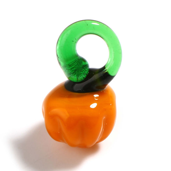 Image de Breloques en Verre Citrouille Vert & Orange 20mm x 12mm, 10 Pcs