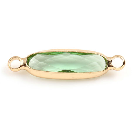 Picture of Brass & Glass Connectors Oval Gold Plated Light Green 22mm x 6mm, 5 PCs