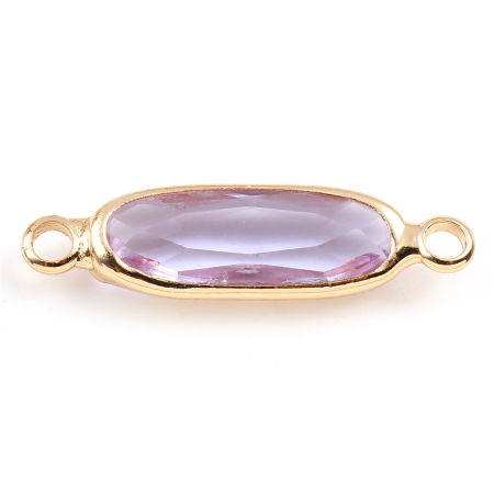 Picture of Brass & Glass Connectors Oval Gold Plated Mauve 22mm x 6mm, 5 PCs