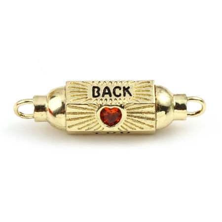 Bild von Messing Valentinstag Verbinder Sechseckiges Prisma Vergoldet Schwarz Herz Message " YOU BACK " Emaille Orange Strass 36mm x 11mm, 1 Stück