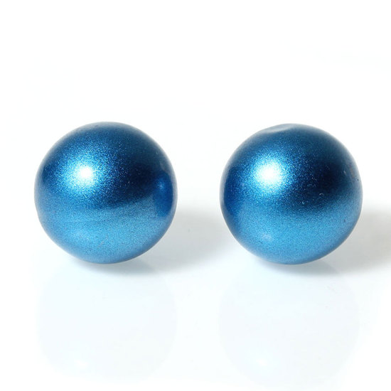 Image de Perle de l'Harmonie Sans Trou pour Pendentif Bola de Grossesse en Cuivre Rond Bleu Laqué 16mm Dia, 1 Pièce