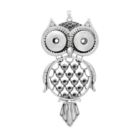Alloy Snap Button Pendants Fit 18mm/20mm Snap Buttons Owl Antique Silver Color (Fit ss16 Rhinestone) 106mm(4 1/8") x 52mm(2"), Hole Size: 6mm( 2/8"), 1 Piece