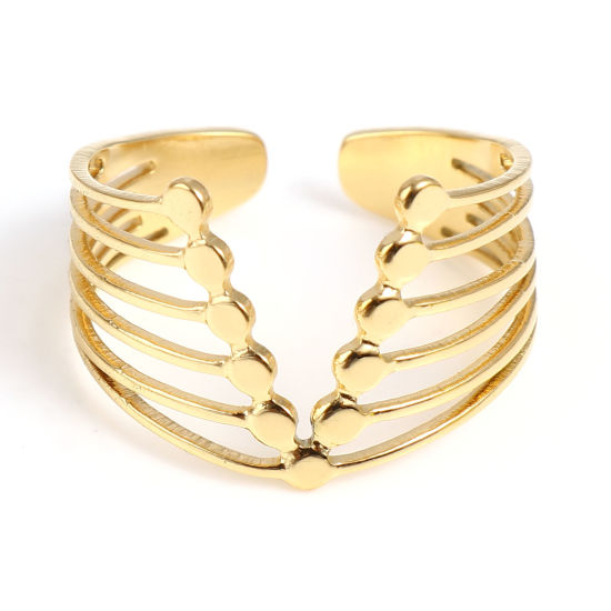 Picture of 1 Piece Vacuum Plating Stainless Steel Open Adjustable Rings Gold Plated V Shape Multilayer 18.5mm(US size 8.5)