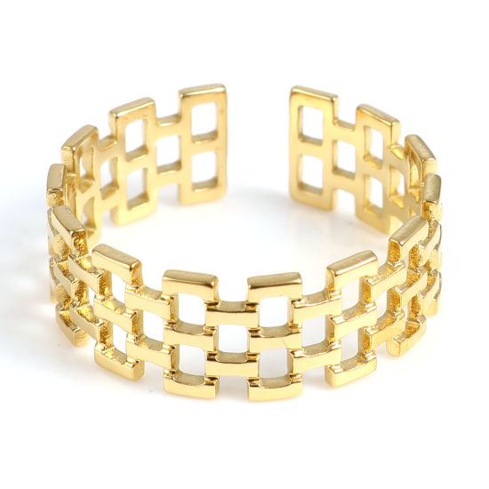 Picture of 1 Piece Vacuum Plating Stainless Steel Open Adjustable Rings Gold Plated Grid Checker 18.5mm(US size 8.5)