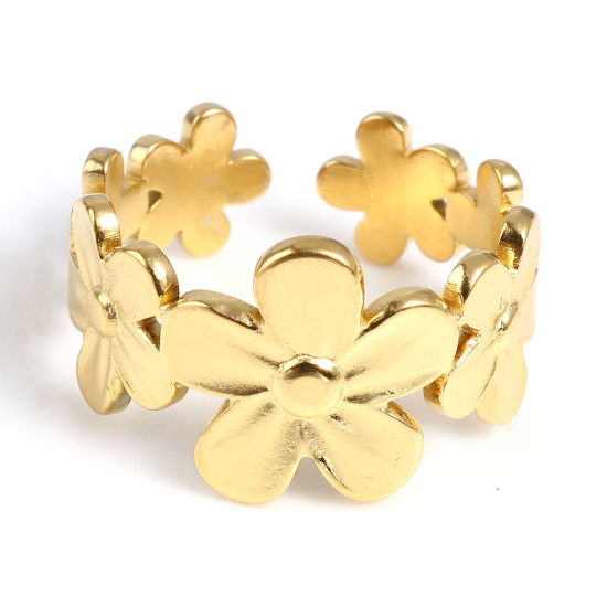 Picture of 1 Piece Vacuum Plating Stainless Steel Open Adjustable Rings Gold Plated Flower 18.5mm(US size 8.5)