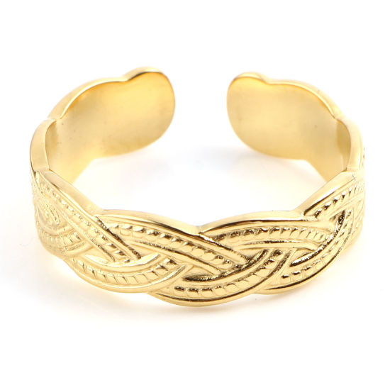 Picture of 1 Piece Vacuum Plating Stainless Steel Open Adjustable Rings Gold Plated Weave Textured 18.5mm(US size 8.5)