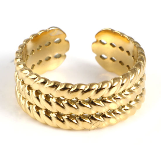 Picture of 1 Piece Vacuum Plating Stainless Steel Open Adjustable Rings Gold Plated Braided 18.5mm(US size 8.5)