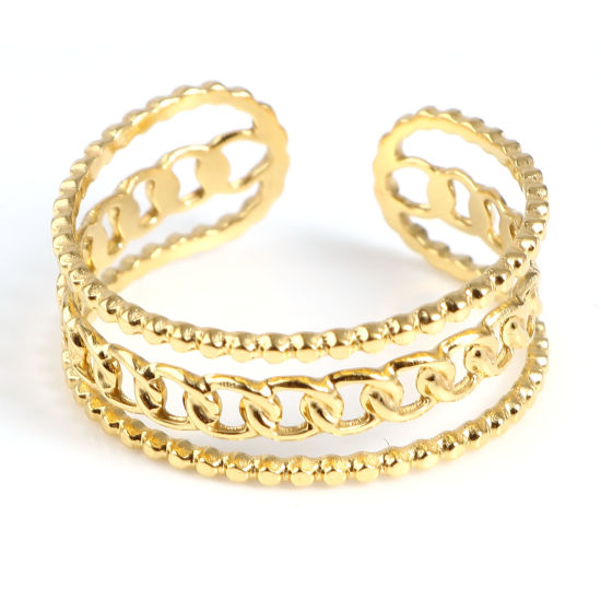 Picture of 1 Piece Vacuum Plating Stainless Steel Open Adjustable Rings Gold Plated Geometric Multilayer 18.5mm(US size 8.5)