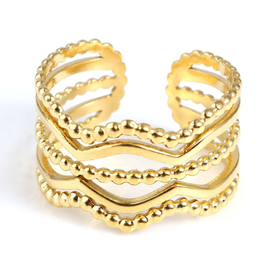 Picture of 1 Piece Vacuum Plating Stainless Steel Open Adjustable Rings Gold Plated Streak Multilayer 18.5mm(US size 8.5)