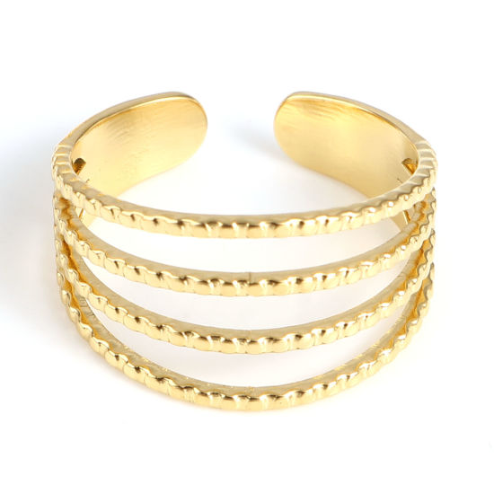 Picture of 1 Piece Vacuum Plating Stainless Steel Open Adjustable Rings Gold Plated Round Multilayer 18.5mm(US size 8.5)