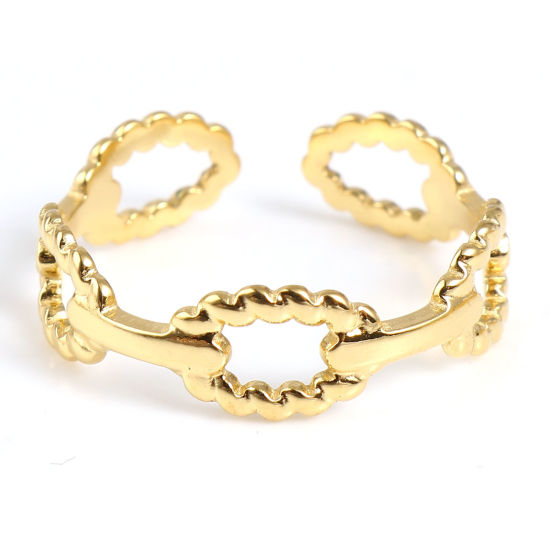Picture of 1 Piece Vacuum Plating Stainless Steel Open Adjustable Rings Gold Plated Oval 18.5mm(US size 8.5)