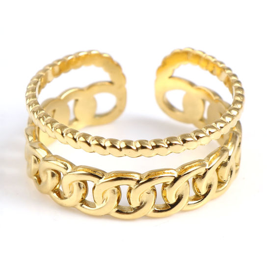Picture of 1 Piece Vacuum Plating Stainless Steel Open Adjustable Rings Gold Plated Geometric 18.5mm(US size 8.5)