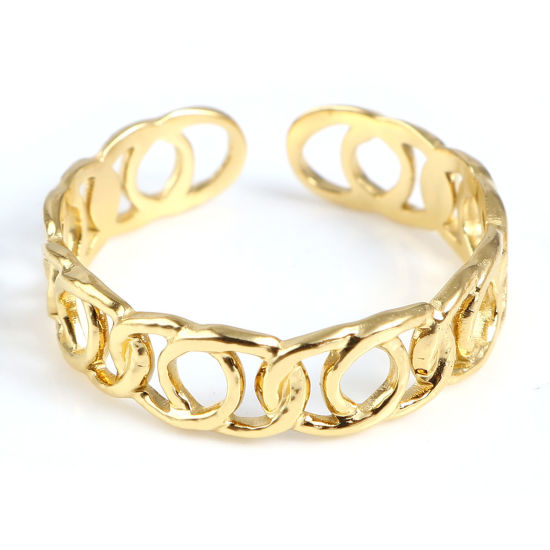 Picture of 1 Piece Vacuum Plating Stainless Steel Open Adjustable Rings Gold Plated Geometric 18.5mm(US size 8.5)