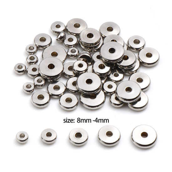 ステンレス鋼 ビーズ 円形 シルバートーン 4mm-8mm直径、 穴：約 2mm、 1 箱 の画像