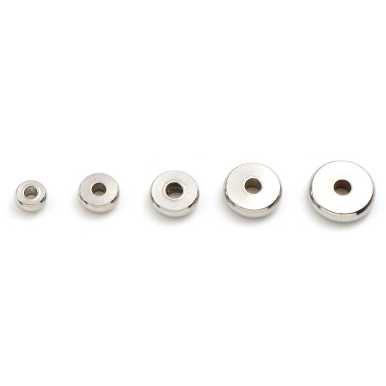 ステンレス鋼 ビーズ 円形 シルバートーン 4mm-8mm直径、 穴：約 2mm、 1 箱 の画像