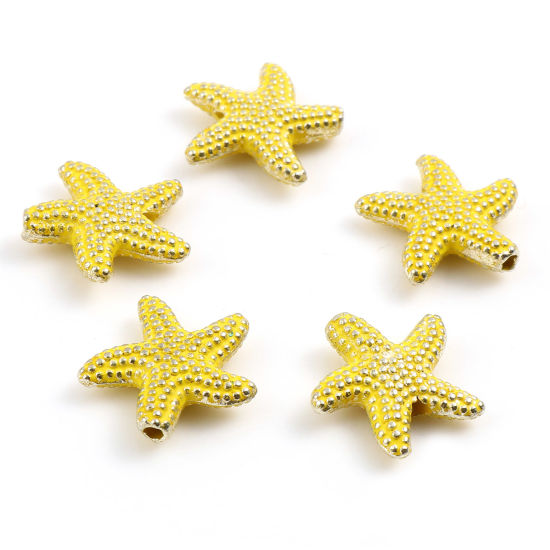 Picture of Zinc Based Alloy Ocean Jewelry Spacer Beads Star Fish Yellow About 14mm x 13.5mm, Hole: Approx 1.3mm, 20 PCs