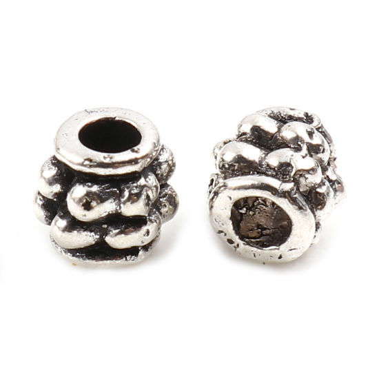 Immagine di Lega di Zinco Perline Barile Argento Antico Polka Dot Scolpisce Circa 4mm x 4mm, Foro:Circa 1.9mm, 300 Pz
