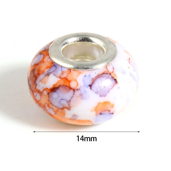 Picture of Zinc Based Alloy & Resin European Style Large Hole Charm Beads Silver Tone At Random Color Mixed Round 14mm Dia., Hole: Approx 5mm, 20 PCs