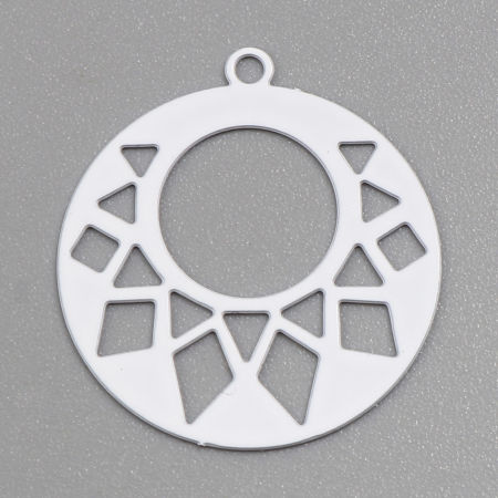Image de Breloques Estampe en Filigrane en Alliage de Fer Rond Blanc Géométrique env. Laqué 22mm x 20mm, 20 Pcs