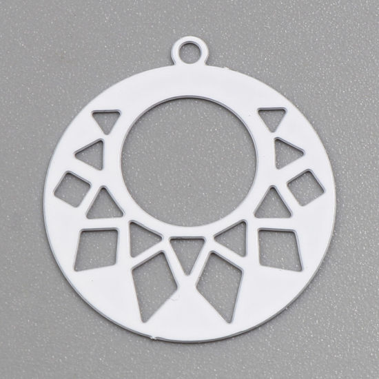 Immagine di Lega di Ferro Filigree Stamping Charms Tondo Bianco Geometria Pittura 22mm x 20mm , 20 Pz