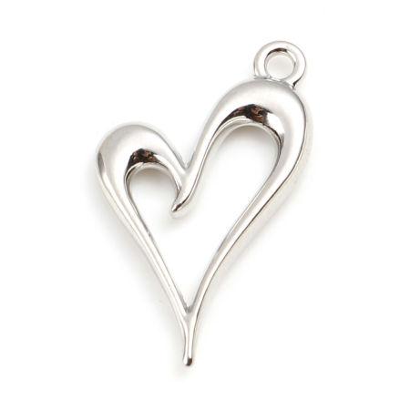 Picture of Zinc Based Alloy Valentine's Day Charms Heart Silver Tone 24mm x 15mm, 10 PCs