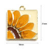Picture of Zinc Based Alloy Charms Square Gold Plated Yellow & Orange Flower 21mm x 18mm, 5 PCs