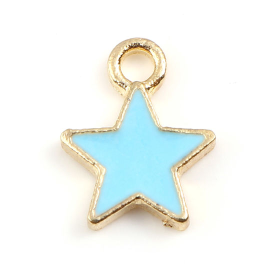 Immagine di Lega di Zinco Galassia Charms Stella a Cinque Punte Oro Placcato Blu Smalto 13mm x 10mm , 20 Pz