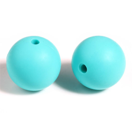 Picture of Silicone Spacer Beads Round Cyan About 15mm Dia, Hole: Approx 2.5mm, 10 PCs