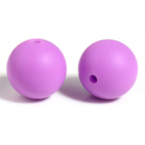 Picture of Silicone Spacer Beads Round Purple About 15mm Dia, Hole: Approx 2.5mm, 10 PCs