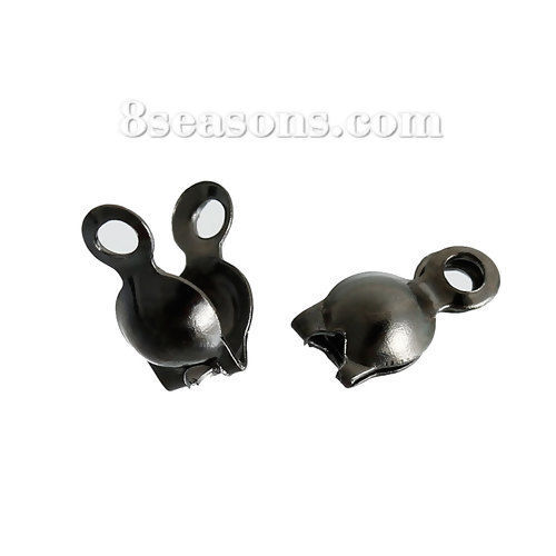 Picture of Iron Based Alloy Beads Tips (Knot Cover) Clamshell With 2 Closed Loops Gunmetal 7mm( 2/8") x 4mm( 1/8"), 1000 PCs