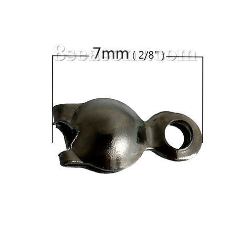 Picture of Iron Based Alloy Beads Tips (Knot Cover) Clamshell With 2 Closed Loops Gunmetal 7mm( 2/8") x 4mm( 1/8"), 1000 PCs