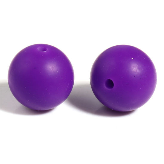 Picture of Silicone Spacer Beads Round Dark Purple About 15mm Dia, Hole: Approx 2.5mm, 10 PCs