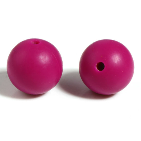 Picture of Silicone Spacer Beads Round Fuchsia About 15mm Dia, Hole: Approx 2.5mm, 10 PCs