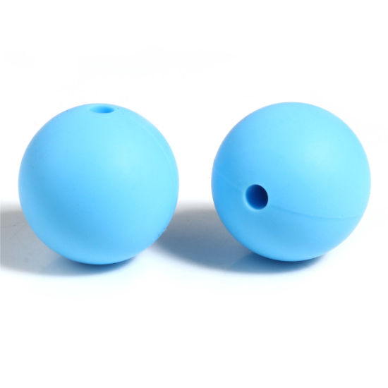 Picture of Silicone Spacer Beads Round Blue About 15mm Dia, Hole: Approx 2.5mm, 10 PCs