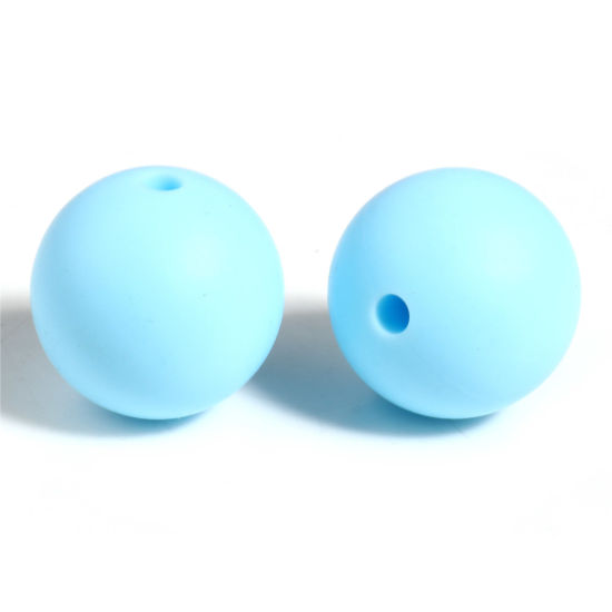 Picture of Silicone Spacer Beads Round Skyblue About 15mm Dia, Hole: Approx 2.5mm, 10 PCs