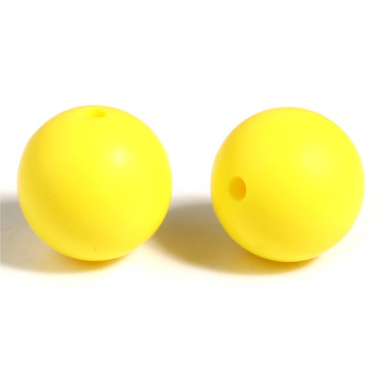 Picture of Silicone Spacer Beads Round Lemon Yellow About 15mm Dia, Hole: Approx 2.5mm, 10 PCs