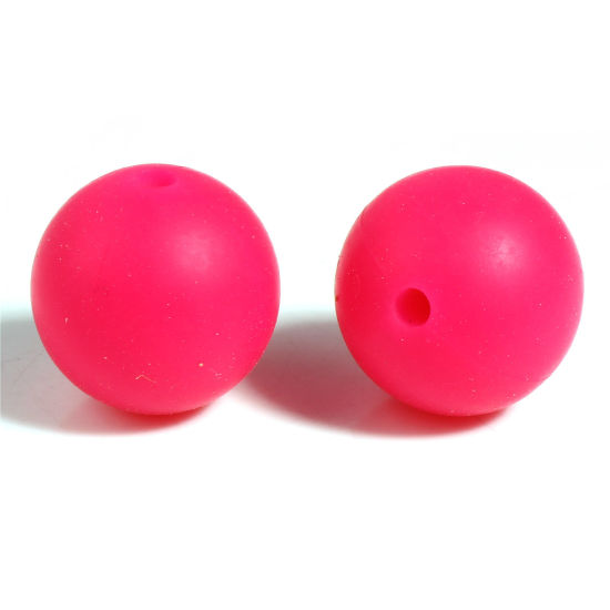 Picture of Silicone Spacer Beads Round Fuchsia About 15mm Dia, Hole: Approx 2.5mm, 10 PCs