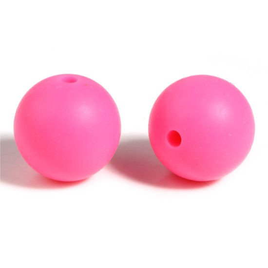 Picture of Silicone Spacer Beads Round Neon Pink About 15mm Dia, Hole: Approx 2.5mm, 10 PCs