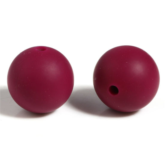 Picture of Silicone Spacer Beads Round Burgundy About 15mm Dia, Hole: Approx 2.5mm, 10 PCs