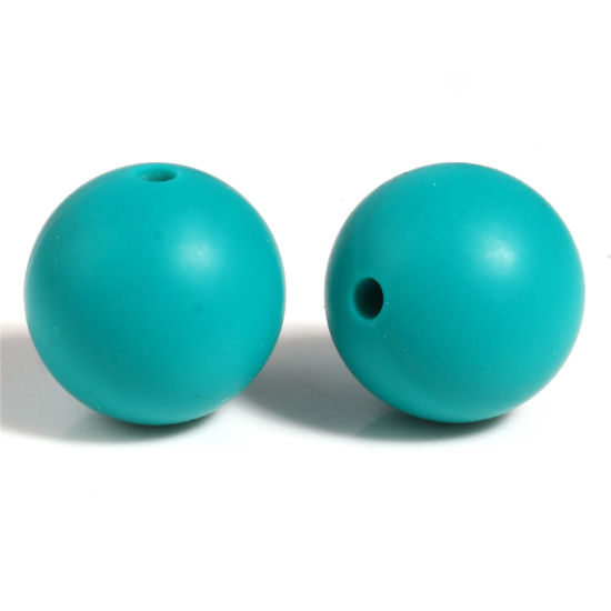 Picture of Silicone Spacer Beads Round Dark Green About 15mm Dia, Hole: Approx 2.5mm, 10 PCs