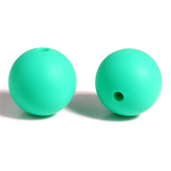 Picture of Silicone Spacer Beads Round Green About 15mm Dia, Hole: Approx 2.5mm, 10 PCs