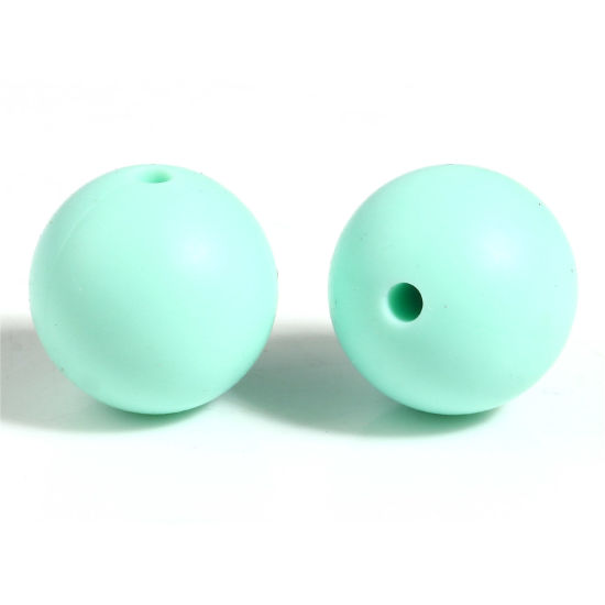 Picture of Silicone Spacer Beads Round Mint Green About 15mm Dia, Hole: Approx 2.5mm, 10 PCs