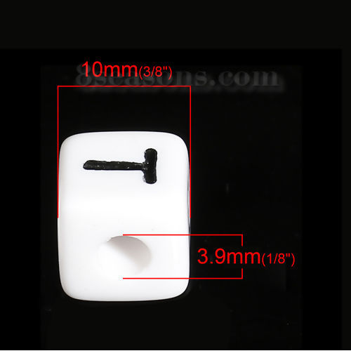 Imagen de Acrílico Cuentas Espaciador Cubo Negro & Blanco Letras " T " Esmalte Aprox 10mm x 10mm, Agujero: acerca de 3.9mm, 50 Unidades