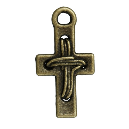 Immagine di Lega di Zinco Charm Ciondoli Croce Tono del Bronzo 22mm x 12mm , 50 Pz