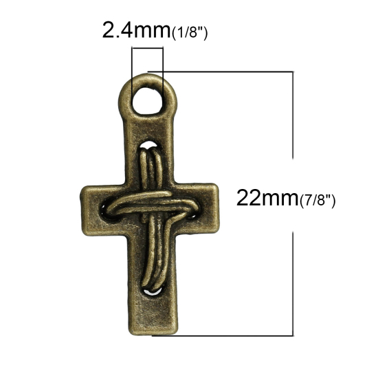 Picture of Zinc Based Alloy Easter Charms Easter Pendants Cross Antique Bronze 22mm( 7/8") x 12mm( 4/8"), 50 PCs