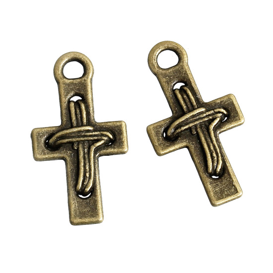 Picture of Zinc Based Alloy Easter Charms Easter Pendants Cross Antique Bronze 22mm( 7/8") x 12mm( 4/8"), 50 PCs